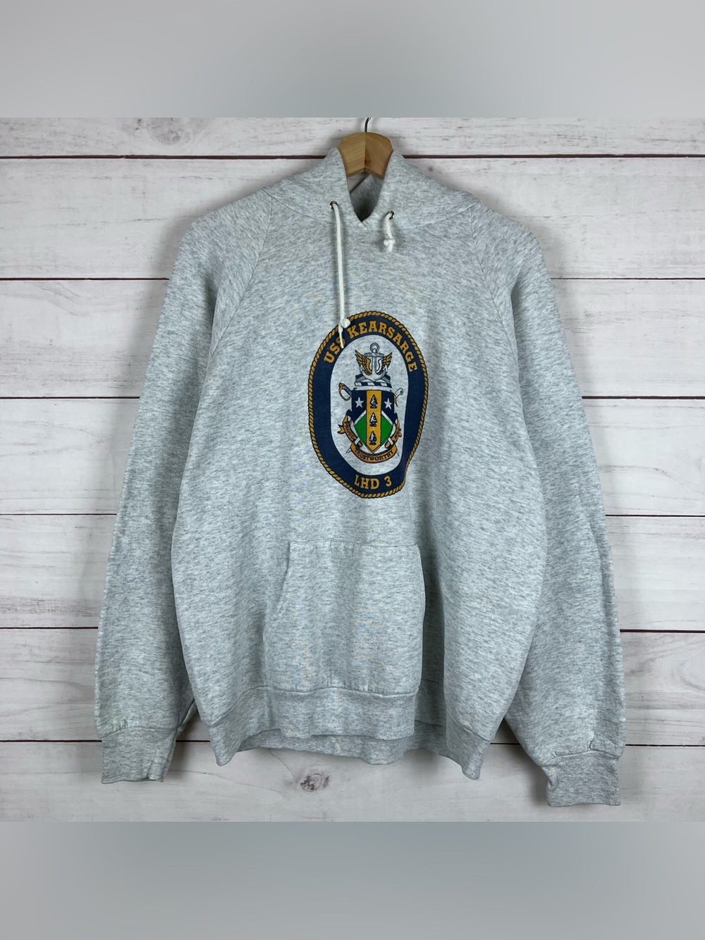 Vintage 90s USS Kearsarge Hoodie US NAVY Mens XL Gray USA